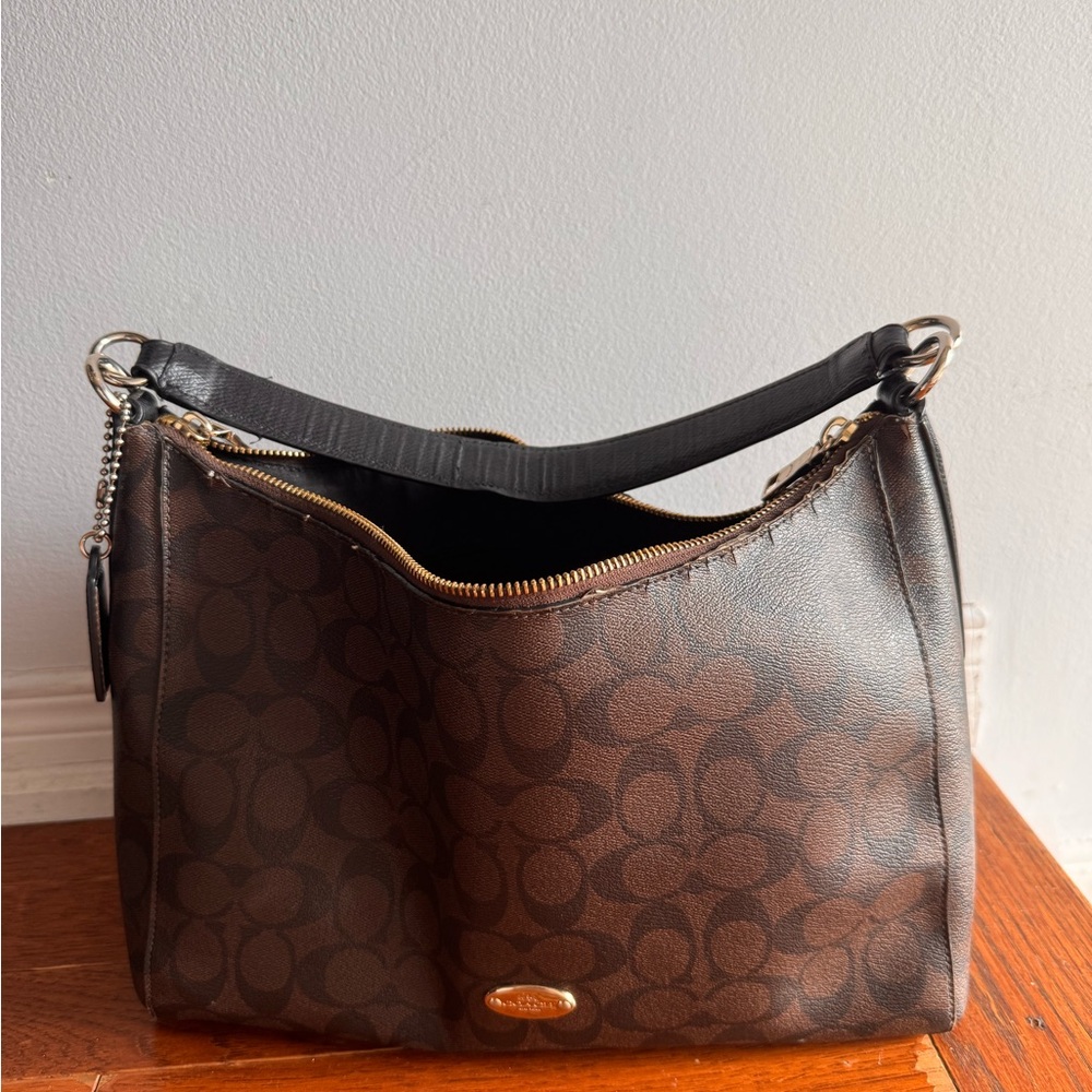 Coach Signature Brown and Black Shoulder Bag - IT HAS TEARS AROUND THE BAG